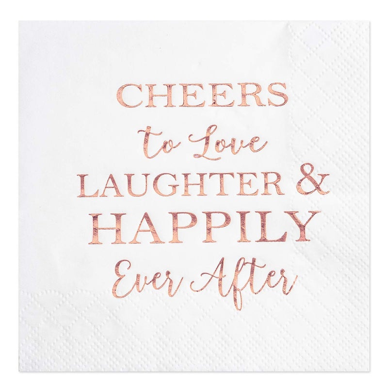 Crisky 50 Count Bridal Shower Napkins Disposable Cocktail Napkins 3-Ply Rose Gold Foil Text Beverage Napkins for Engagement Party Decorations & Wedding Shower - Image 1